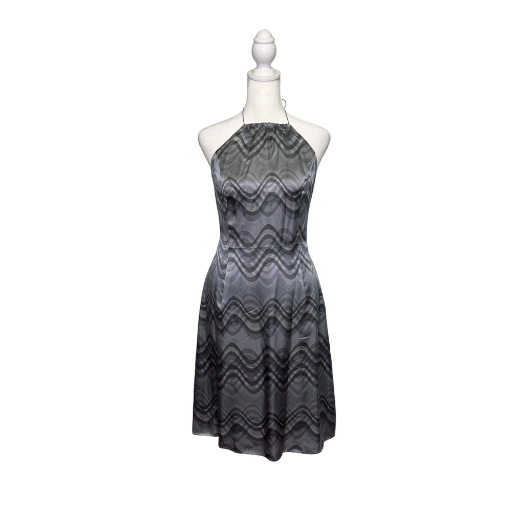 Vintage Y2K The Limited Silk Halter Midi Dress Gray Wave Size 6